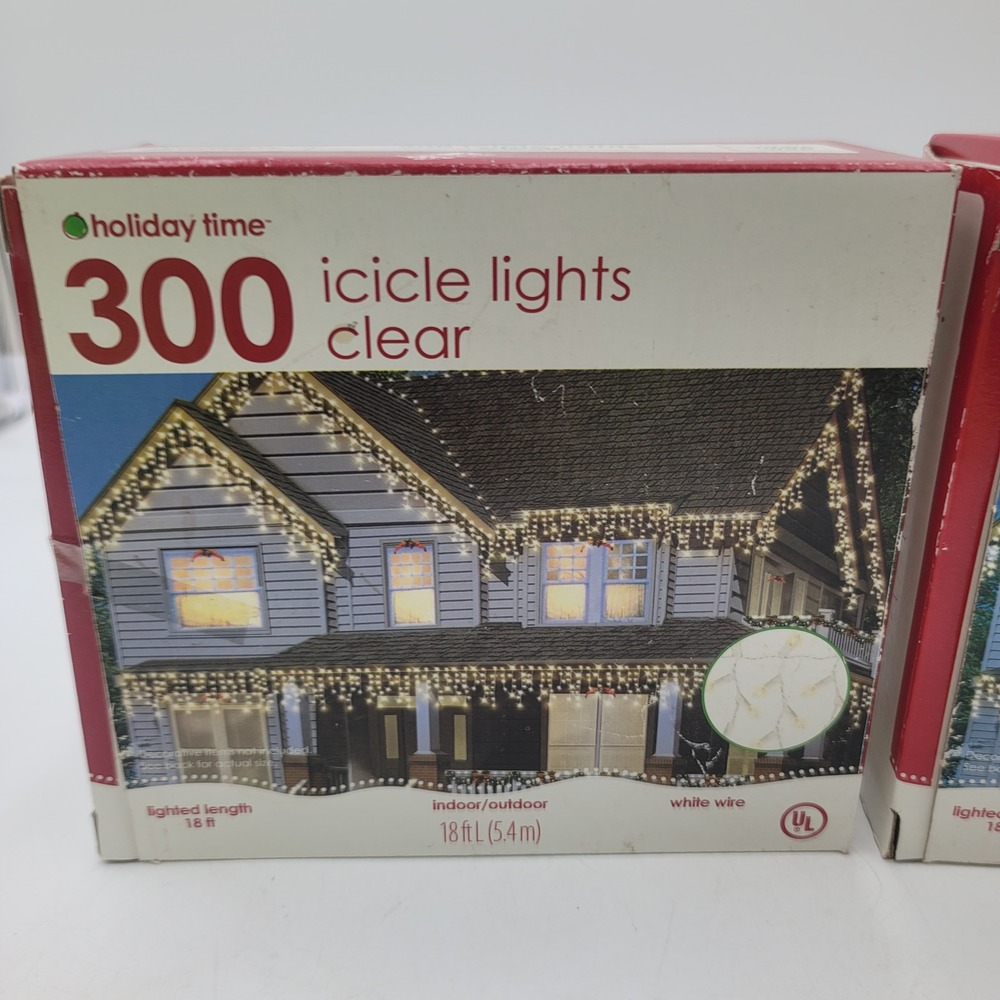 Holiday Time 300 Clear Icicle Lights White Wire 18ft Indoor Outdoor Christmas